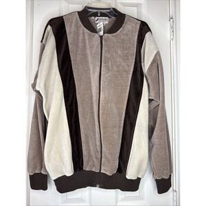 Vtg 90s Sansabelt Sport Velour Grandpa Dad Sweater‎ Stripes Crew Neck NWT Zip Up